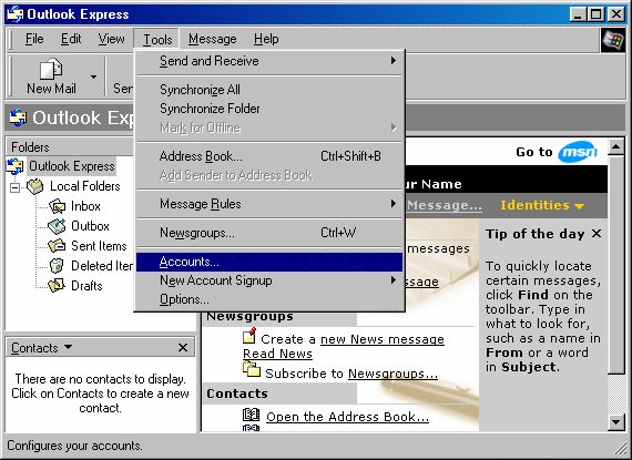 Using your Anytime connection with Outlook Express - 1