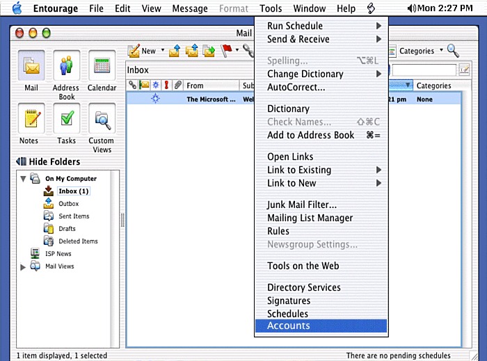 Entourage check settings - 1