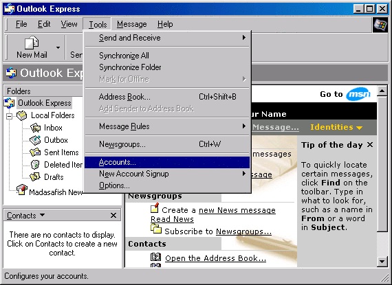 Checking Connection in Outlook Express -1