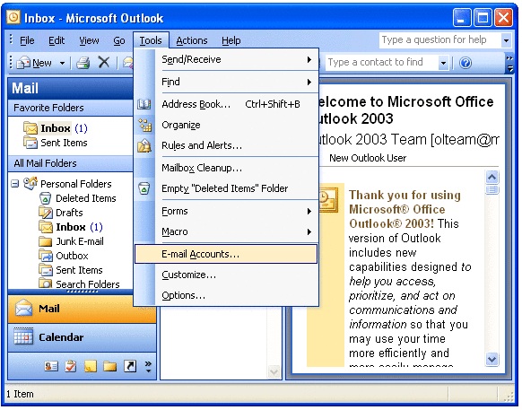 Outlook 2003 settings 1