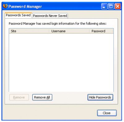 Firefox managing your passwords 6