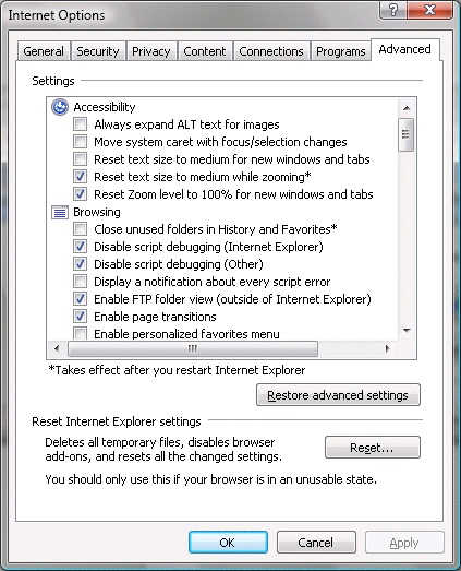 Check Setting Internet Explorer 7 - 8
