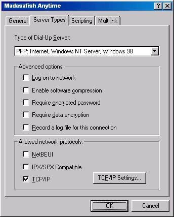 Check connection settings - Anytime in win98 - 3