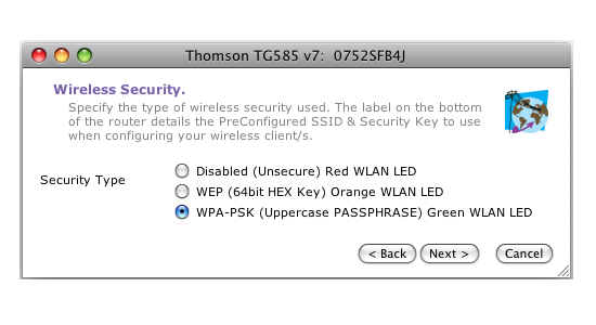 Choose your Wireless Security level, it's best to leave this as WPA-PSK.