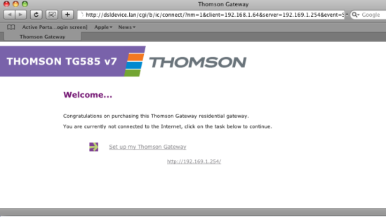 The Thomson Gateway Welcome Page, Click Set up My Thomson Gateway.